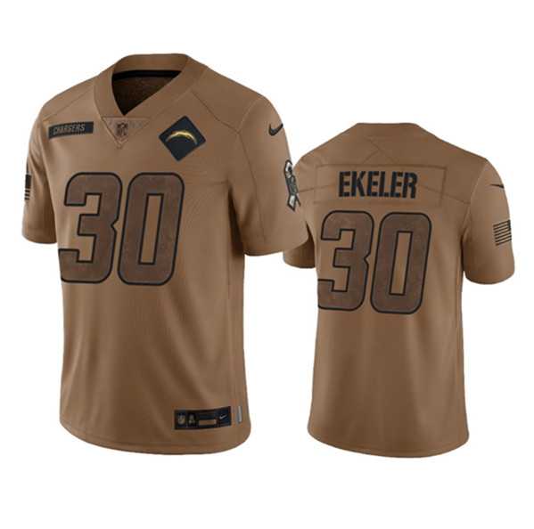 Mens Los Angeles Chargers #30 Austin Ekeler 2023 Brown Salute To Service Limited Football Stitched Jersey Dyin->los angeles chargers->NFL Jersey